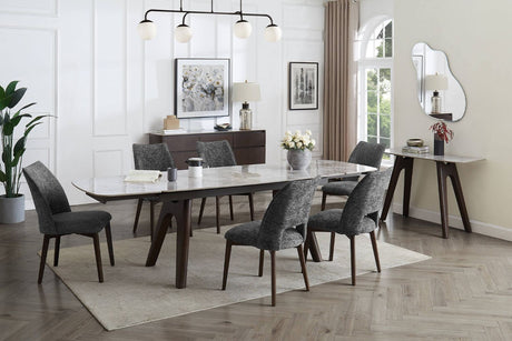 Dark Grey Fabric Padded Dining Chair with Wooden Legs