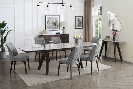 Light Grey Fabric Padded Dining Chair with Wooden Legs