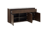 Brown Wood Marble Effect Top Large 3 Door 3 Drawer Sideboard