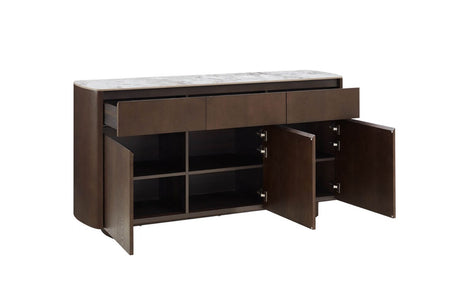 Brown Wood Marble Effect Top Large 3 Door 3 Drawer Sideboard