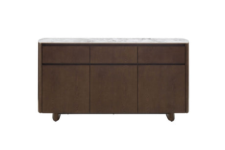 Brown Wood Marble Effect Top Large 3 Door 3 Drawer Sideboard