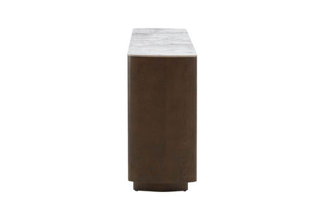 Brown Wood Marble Effect Top Large 3 Door 3 Drawer Sideboard