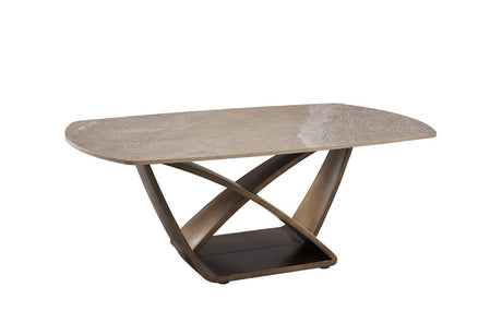 Brown Marble Effect Top Coffee Table with Metal Base