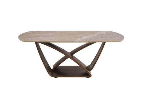 Brown Marble Top Coffee Table with Metal Base