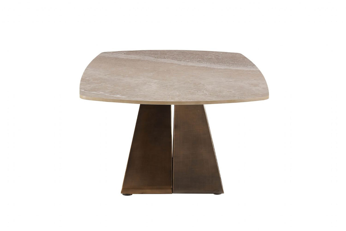 Brown Marble Effect Top Coffee Table with Metal Base