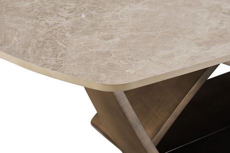Brown Marble Top Coffee Table with Metal Base