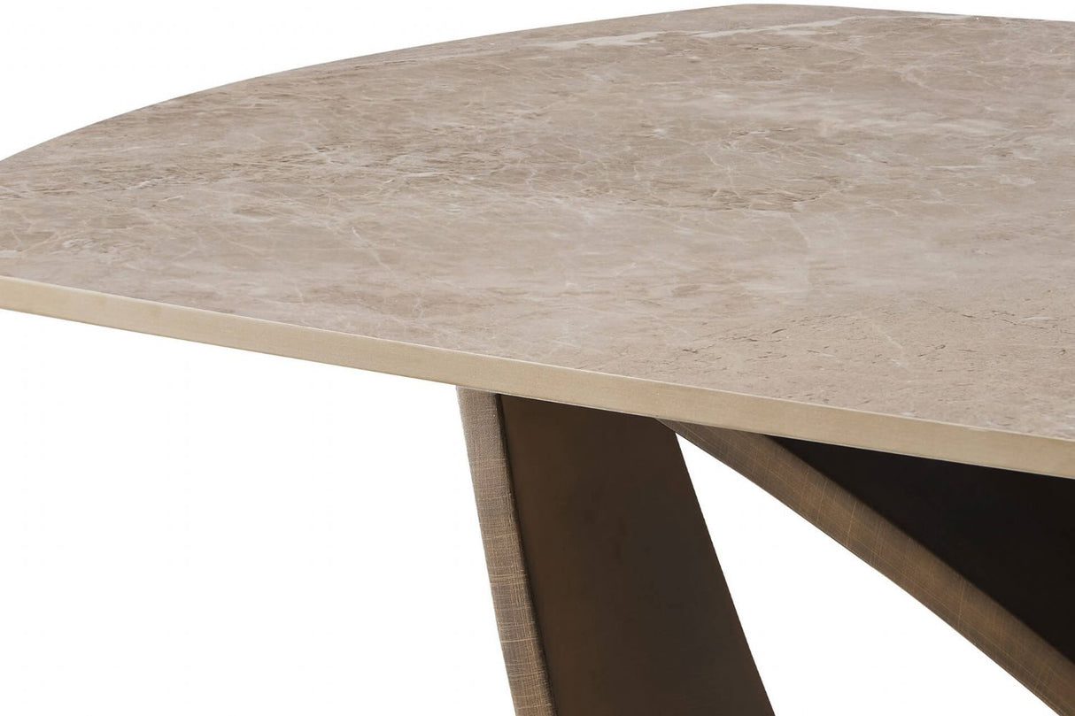 Brown Marble Effect Top Coffee Table with Metal Base