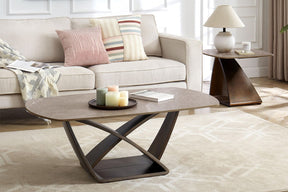 Brown Marble Effect Top Coffee Table with Metal Base