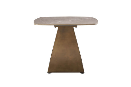 Brown Sintered Stone Top Lamp Table with Geometric Base