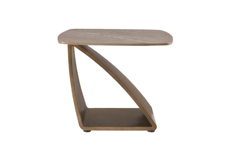 Brown Sintered Stone Top Lamp Table with Geometric Base