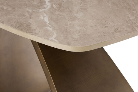Brown Sintered Stone Top Lamp Table with Geometric Base