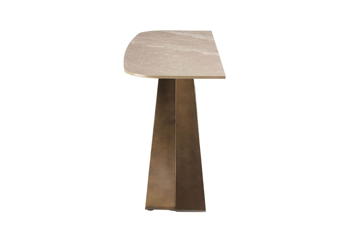 Brown Marble Effect Top Console Table with Metal Base