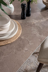 Brown Stone Top Extending Dining Table with Walnut Legs