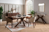 Brown Fabric Upholstered Curved Dining Chair with Walnut Legs