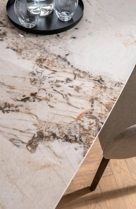 Large Walnut 180cm Rectangular Dining Table Stone Effect Top