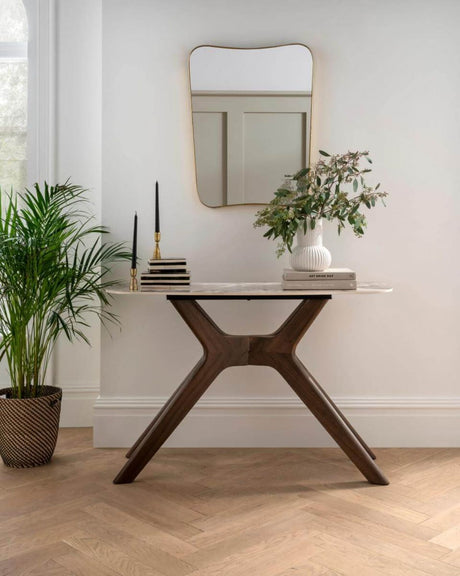Brown Wooden Console Table Sintered Stone Top