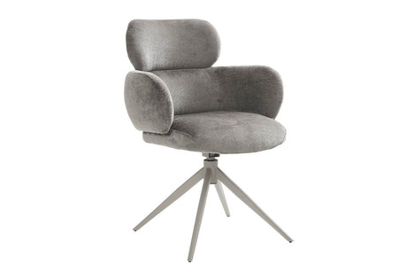 Grey Mocha Fabric Upholstered Swivel Dining Chair with Powder Coated Legs