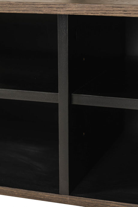 Brown Smoked Oak 2 Door TV Media Unit Black Metal Legs