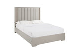 Grey Fabric Channel Tufted King Size Bed Frame with LED