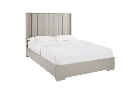 Grey Fabric Channel Tufted King Size Bed Frame with LED