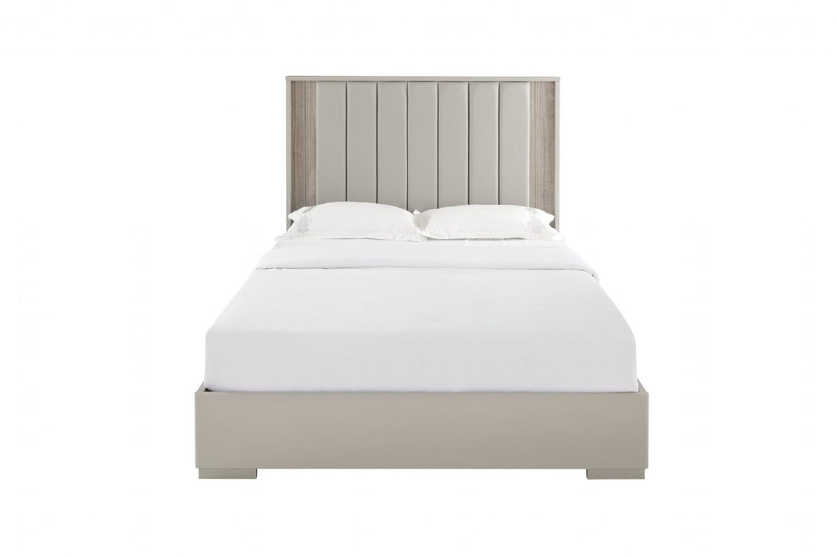 Grey Fabric Channel Tufted King Size Bed Frame with LED