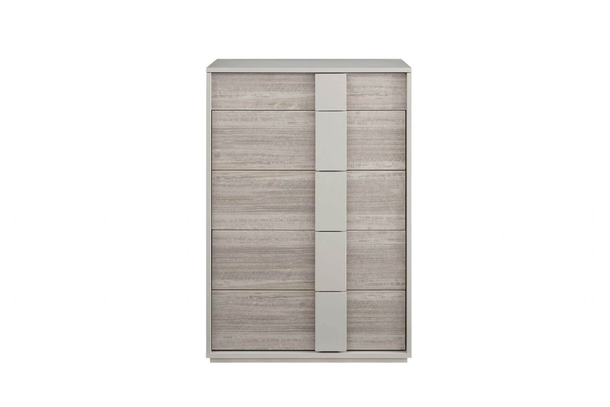 Grey Gloss Finish Wooden 4 Drawer Tall Chest Open Top