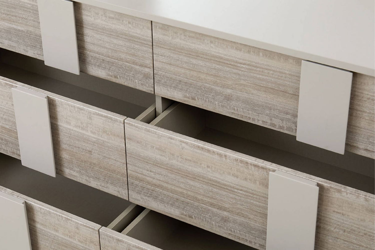 Grey Gloss Finish Wooden 6 Drawer Dressing Chest
