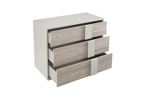 Grey Gloss Finish Wooden Chest of 3 Drawers
