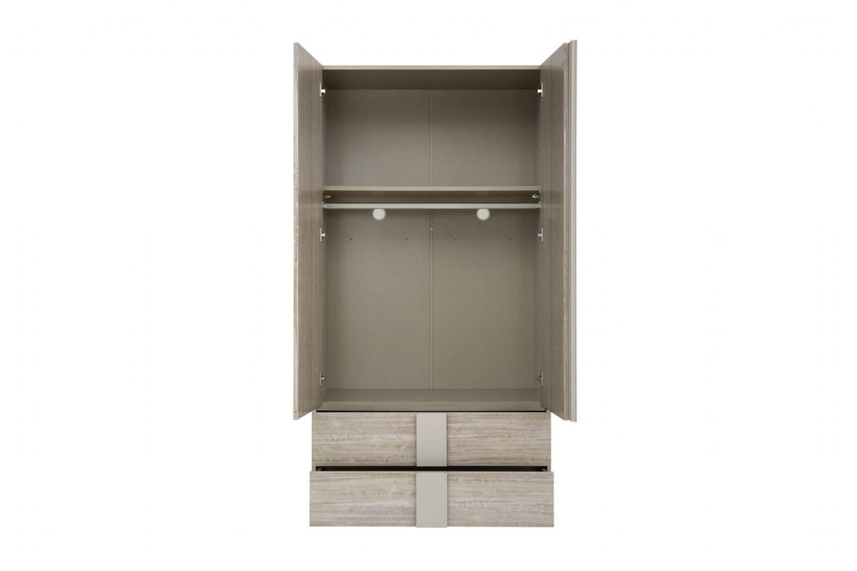 Grey Gloss Finish 2 Door 2 Drawer Double Wardrobe
