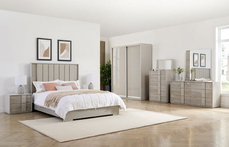 Grey Gloss Finish Wooden 2 Drawer Bedside Table