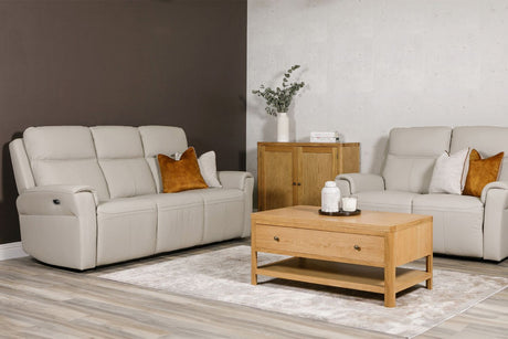 Stone Grey Leather Match 3 Seater Electric Reclining Sofa