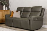 Ash Leather Electric Power Recliner 3 Seater Sofa