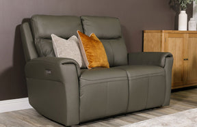 Ash Leather Electric Power Recliner 2 Seater Sofa