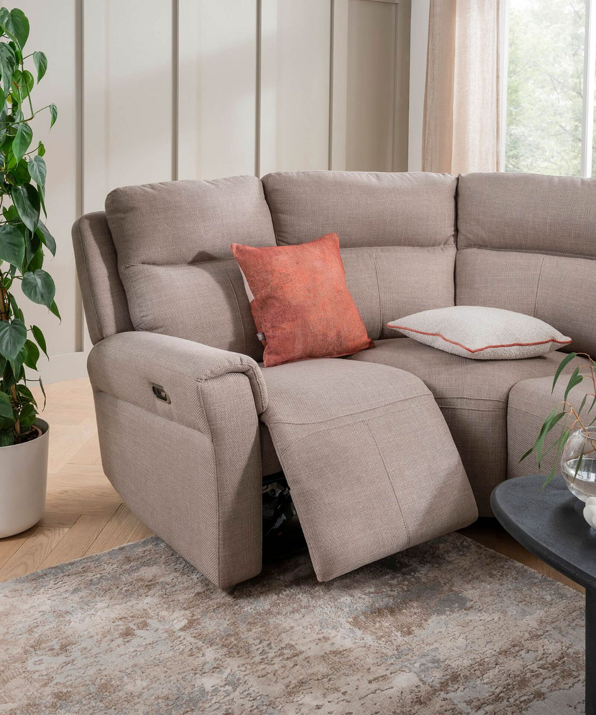 Mushroom Fabric Large Electric Corner Recliner Sofa