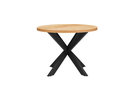 Natural Oak Small Round Dining Table Cross Metal Base 100cm
