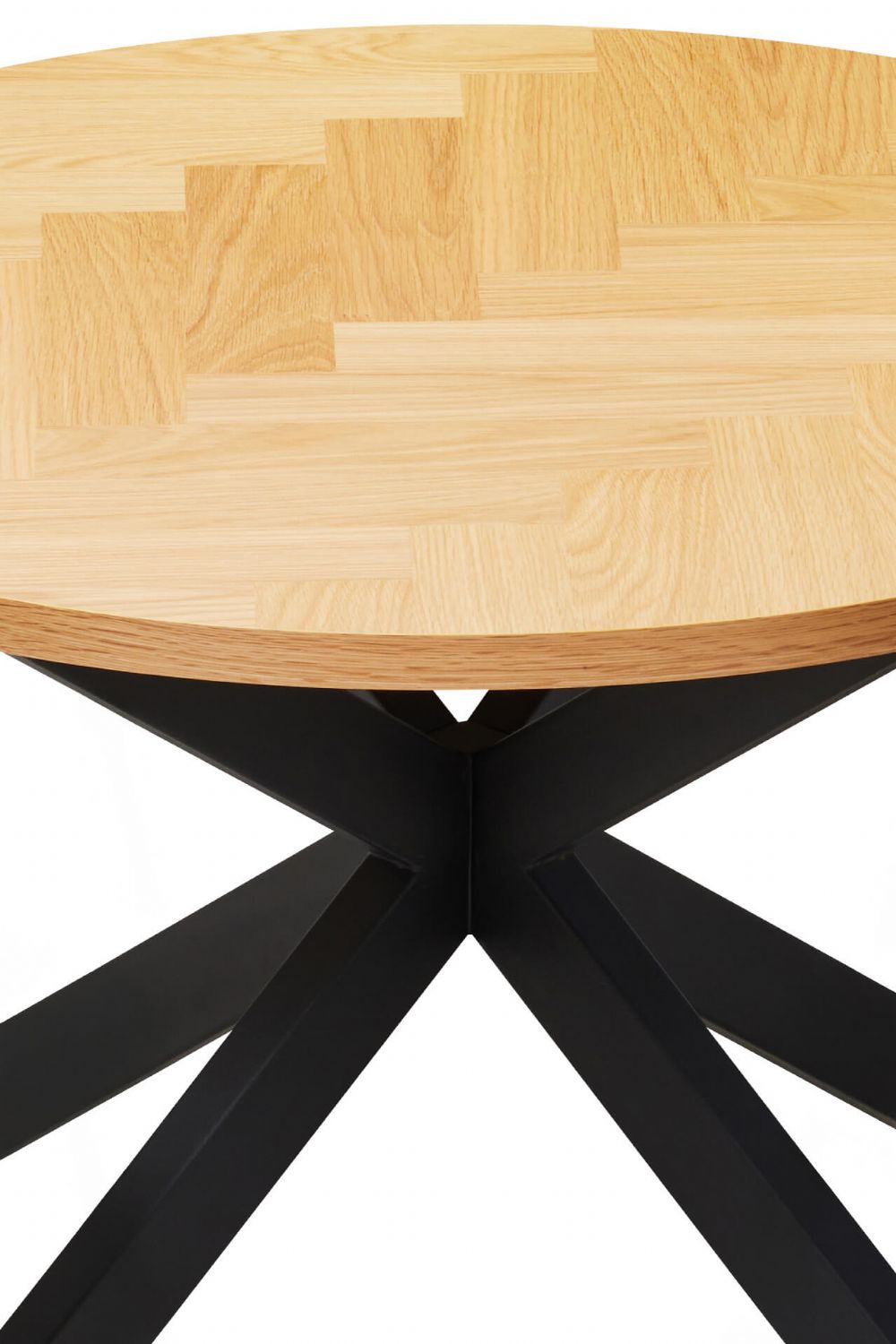 Natural Oak Small Round Dining Table Cross Metal Base 100cm