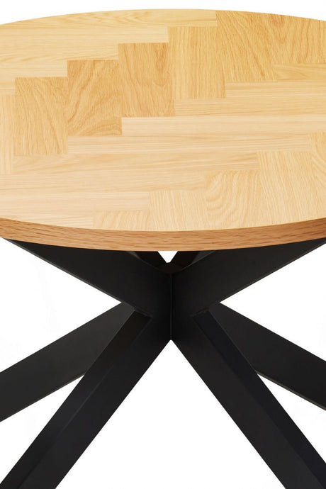 Natural Oak Small Round Dining Table Cross Metal Base 100cm
