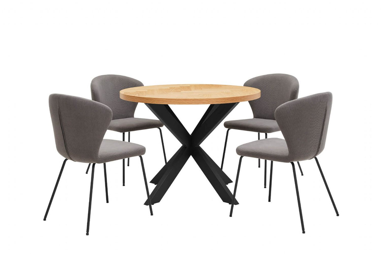 Natural Oak Small Round Dining Table Cross Metal Base 100cm