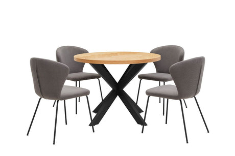 Natural Oak Small Round Dining Table Cross Metal Base 100cm