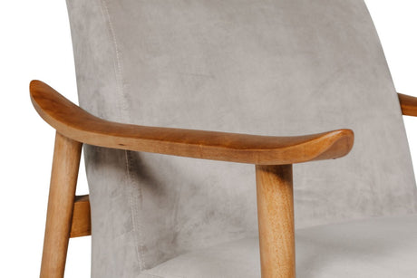 Taupe Chenille Fabric Accent Chair Rubberwood Framed