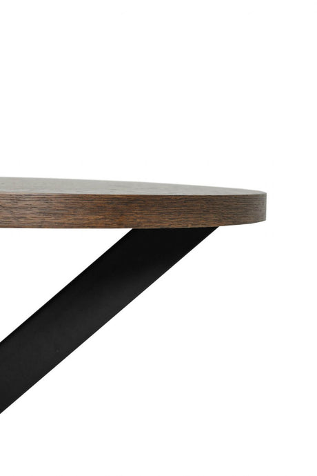Smoked Oak Round Dining Table Metal Cross Legs 100cm
