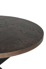 Smoked Oak Round Dining Table Metal Cross Legs 100cm