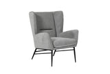 Grey Fabric Accent Wing Back Chair with Black Metal Legs