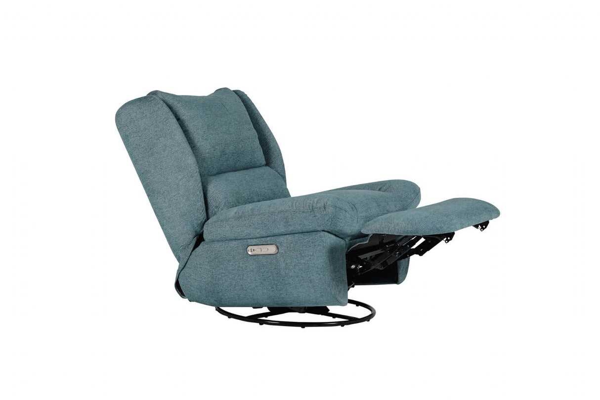 Marine Blue Fabric Electric Reclining Swivel Glider Chair