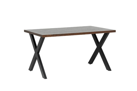 Smoked Oak Dining Table Black Metal Cross Legs 140cm