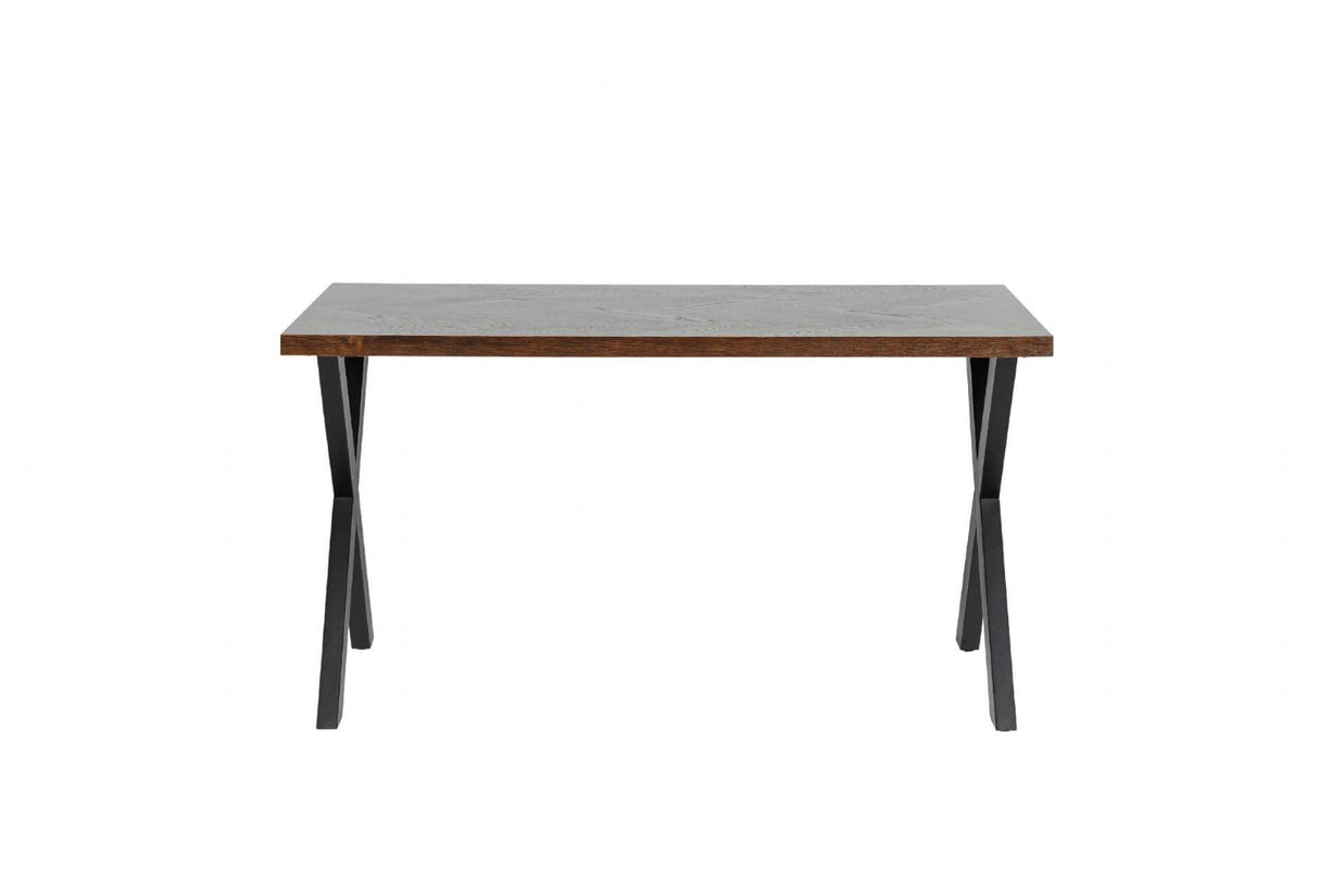 Smoked Oak Dining Table Black Metal Cross Legs 140cm