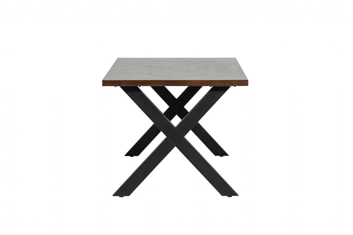 Smoked Oak Dining Table Black Metal Cross Legs 140cm