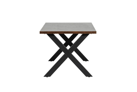 Smoked Oak Dining Table Black Metal Cross Legs 140cm