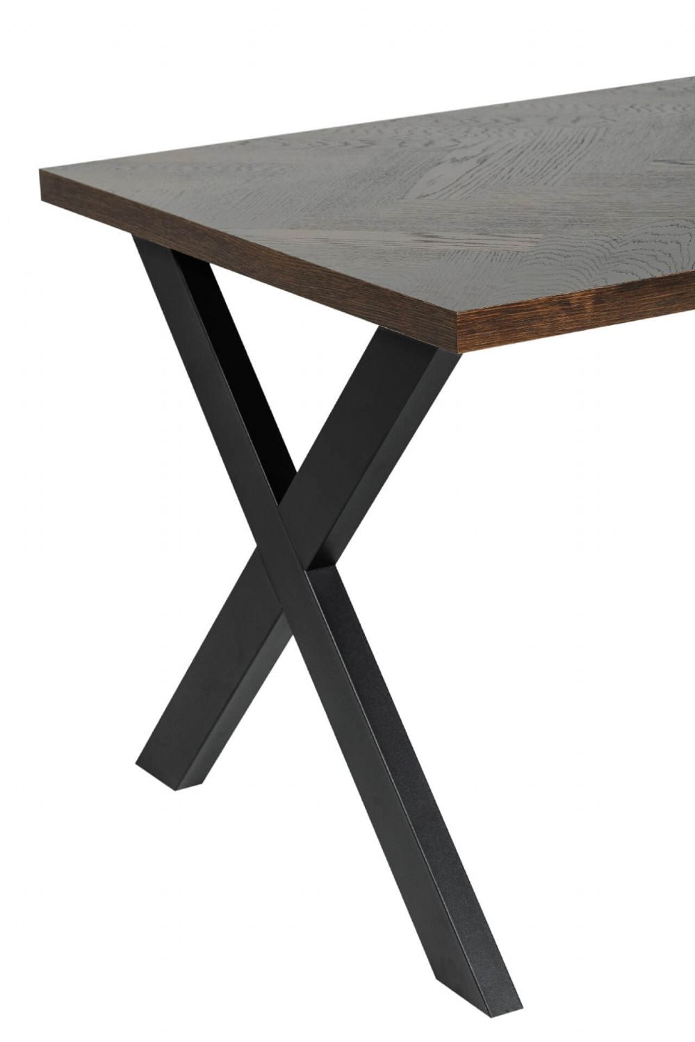 Smoked Oak Dining Table Black Metal Cross Legs 140cm