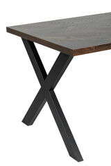 Smoked Oak Dining Table Black Metal Cross Legs 140cm